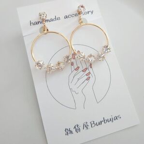【ハンドメイド】ガラスストーンとジルコニア付きサークルの小ぶりなイヤリング
