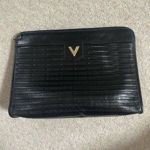  Italy made MIRIO VALENTINO leather clutch bag black V Logo 