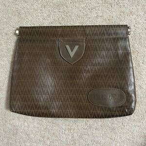  Italy made MIRIO VALENTINO leather clutch bag Brown color V Logo 