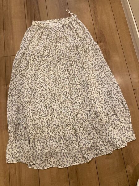 花柄 ロングスカート ホワイト 春夏秋服