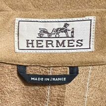 【E3995】超美品！HERMES エルメス《世界最高峰の逸品！》ラムスキン100% 本革 レザー 半袖 シャツ ジャケット 44 白ステッチ 刺繍デザイン_画像10