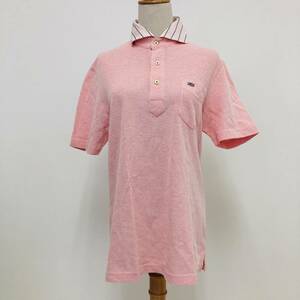 k0613 J PRESS ジェイプレス メンズ ポロシャツ 半袖 L ピンク 襟ストライプ 綿混 サイドスリット ロゴ刺 シンプルデイリーカジュアル 