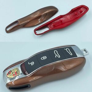  Brown meta* Porsche smart key cover key case key holder put on . change Macan Cayenne Carrera 911 Boxster Panamera ykshopk