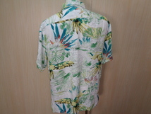 g28◆Vintage Silk アロハシャツ◆ヴィンテージシルク Lサイズ レーヨン100％ 花リーフ 総柄 ボタニカル 白×緑系 HAWAIIAN ネコポス発送5I_画像4