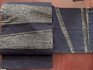 重7-23) 京袋帯　綿紬リバーシブル京袋帯　30,5x３３８　