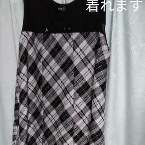 FOVLラメ入りヒザ上ワンピース 丈82 黒チェック M 他合わせ易いトップス例