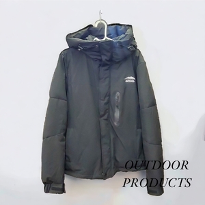 0906-208*OUTDOOR PRODUCTS jacket cotton inside with a hood .M size black black men's cotton inside coat dirt have present condition goods inspection / down outdoor 