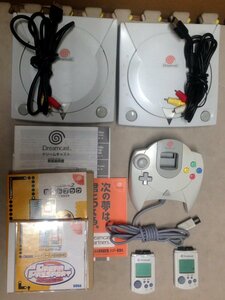 ☆セガ/SEGA ドリームキャスト/Dreamcast 本体x2(HKT-3300)+コントローラx1(HKT-7700)+メモリーカードx2(HKT-7000) 98年発売/ジャンク□NM