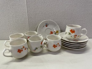 G■新品保管品■ニッセイチャイナ■昭和レトロ■NISSEI　CHINA■花柄コーヒーカップ＆ソーサー6客セット◇ 