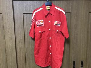 美品 Ferrari フェラーリ ワークシャツ 半袖シャツ 半袖 トップス レーシング 刺繍 ワッペン vodafone Marlboro マルボロ サイズＭ