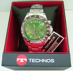 TECHNOS Tecnos men's wristwatch T4251AM stainless steel chronograph green character board 