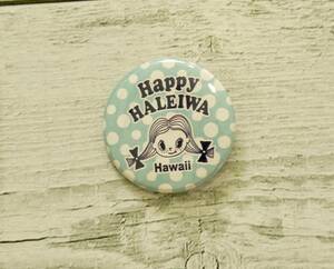 ★ハワイ直輸入 缶バッジ mini ★HAPPY HALEIWA/ハッピーハレイワ/ハッピーちゃん／ノースショア＜ドット ハッピーちゃん＞