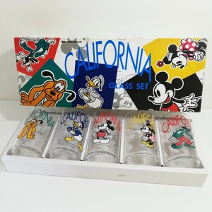 ビンテージ Disney CALIFORNIA GLASS SET ディズニー カリフォルニア グラスセット ガラスタンブラー 5客組 未使用品 [ミッキー ドナルド]