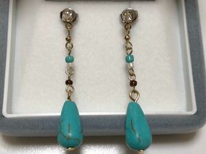  turquoise manner zirconia 2.0g Drop design earrings [ inspection / turquoise ]