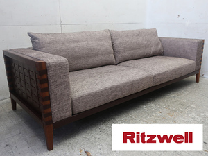 ■P328■展示品■Ritzwell/リッツウェル■80万■LUPIN1632/ルパン■3人掛けソファ■ウォールナットオイル仕上げ■ヌメ革/ファブリック