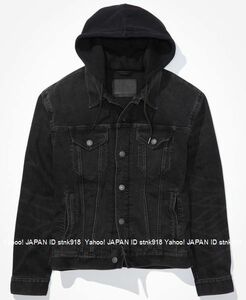 〓ラス２!!アメリカンイーグル/US XL/AE Hooded Black Wash Denim Jacket/Black ／ Gジャン