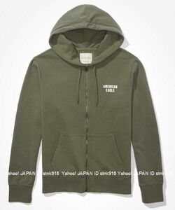 〓アメリカンイーグル/US XL/AE Fleece Graphic フルジップ/Olive