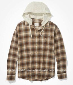 〓残りわずかです!!アメリカンイーグル/US XXXL/AE Cozy Cabin Flannel フード付きシャツ/Tan