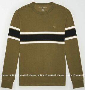 〓アメリカンイーグル/US XXL/AE Stripe サーマルTシャツ/Olive