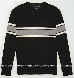 〓アメリカンイーグル/US XXL/AE Stripe サーマルTシャツ/Black