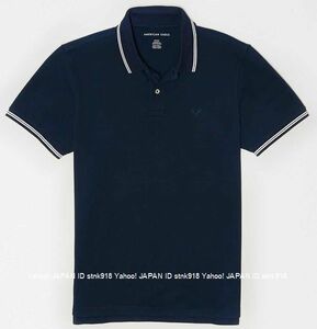 〓アメリカンイーグル/US XL/AE Logo Pique Tipped ポロ/Navy