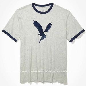 〓ラス２!!アメリカンイーグル/US XL/AE Super Soft Graphic Ringer Tシャツ/M.H.Gray