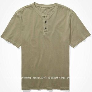 〓ラスト!! アメリカンイーグル/US XXL/AE Super Soft Icon ヘンリーTシャツ/Washed Olive