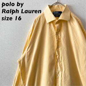 90s ポロバイラルフローレン　長袖シャツ　無地　プレーン　黄色　男女兼用　polo by Ralph Lauren ユニセックス