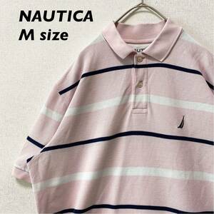 ノーティカ　半袖ポロシャツ　ラガー　ボーダー　刺繍ロゴ　男女兼用　Mサイズ　nautica ユニセックス　ゴルフウェア