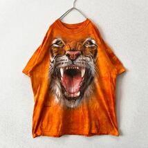 US古着　半袖Tシャツ　総柄　タイダイ柄　動物　虎　タイガー　男女兼用　Lサイズ　大きいサイズ　ユニセックス　柄Tシャツ　ザマウンテン_画像2