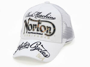 ノートンモーターサイクル メッシュキャップ Norton 帽子 ゴールドテキスタイル ロゴ刺繍 233N8701B ホワイト 新品