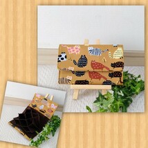 ハンドメイド☆ 蛇腹 じゃばら ハニカム カードケース キャメル ねこねこミーティング 猫 ネコ × 茶色 無地_画像1