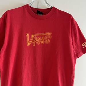 90s VANS ヴァンズ バンズ ロゴプリントTシャツ L バックプリント レッド ストリート sk8 古着 ヴィンテージ 大きめ
