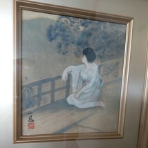 本物　古谷一晁 画伯 宵街月。色紙サイズ約28×25センチ_画像6