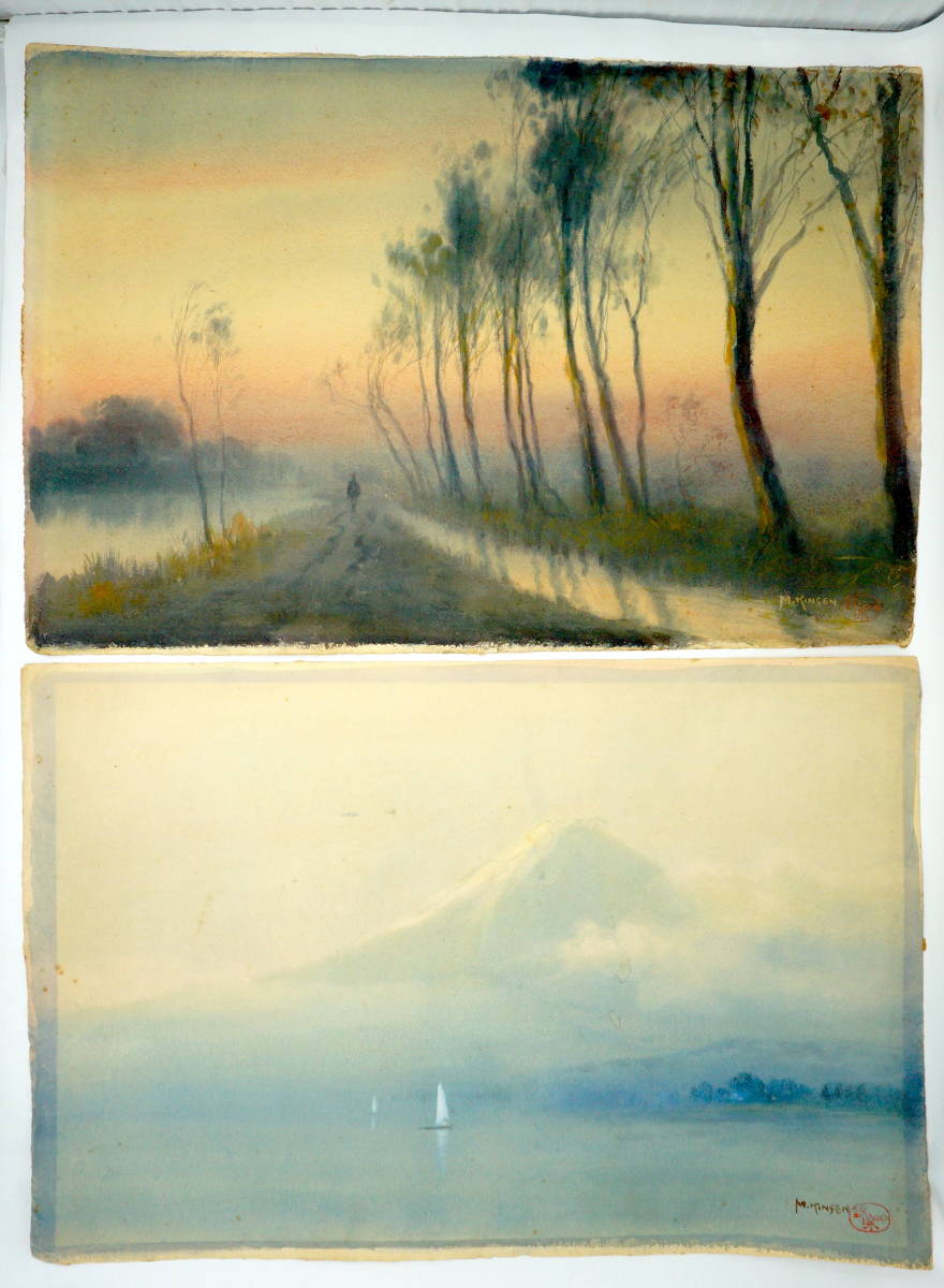 Original, hand-painted, signed, authentic vintage set 0920D1, Artwork, Painting, others