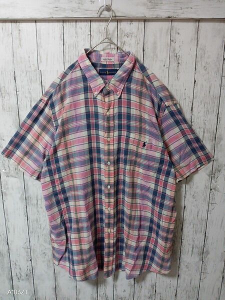 ラルフローレン　半袖ボタンダウンシャツ　チェック柄ピンク　ビックサイズ　2XL