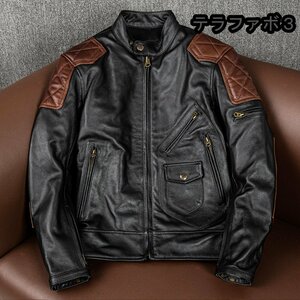 秋冬●ハレーバイクレザージャケット 上品　本革 高級　牛革　切り替えライダースジャケット 革ジャン Ｓ～5XL