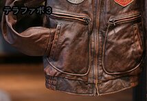 秋冬ライダース 牛革 羊革　レザーフライトジャケット カウハイド 革ジャン メンズ本革 アメカジ ユーズド加工　Ｓ～4XL　黒系_画像7