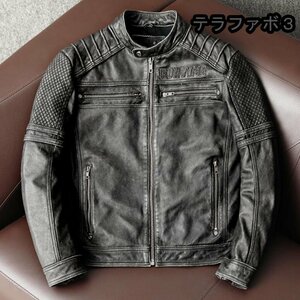 高品質/綺麗★ハレーバイクレザージャケット 上品 本革 高級牛革　ユーズド加工　ライダースジャケット 革ジャン Ｓ～5XL