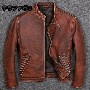 ライダースジャケット レザージャケット 牛革 ヴィンテージ バイクジャケット 本革 革ジャン ファッション Ｍ～5XL ブラウン