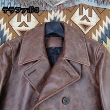 アメカジ レザージャケット 上品　本革 牛革　暖かい中綿　ライダースジャケット メンズコート　革ジャン S～4XL　ブラウン_画像4