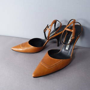 MANOLO BLAHNIK/マノロブラニク/34.5/レザー/ハイヒール/サンダル/ブラウン/茶/レディース/ストラップ