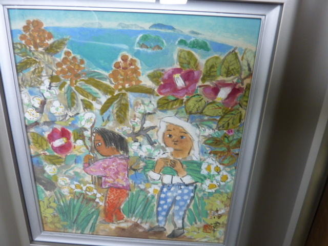 値下げ 森崎伯霊 兵庫県 姫路 農村の花のある風景画 農村婦人画 優しい人間味のある絵 ほのぼのとした感じの絵, 絵画, 日本画, 山水, 風月