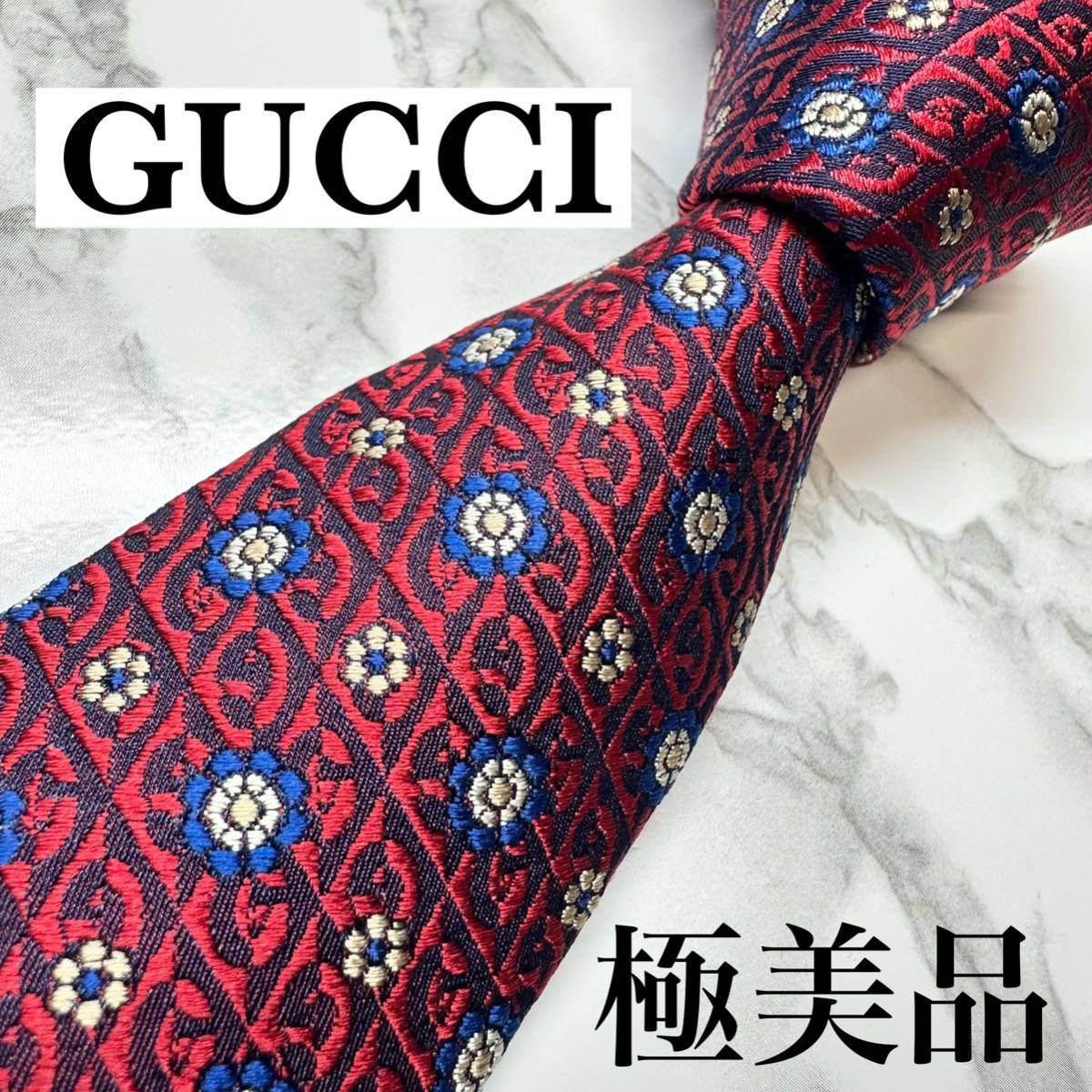 GUCCI ネクタイ フローラル柄 ブラック-