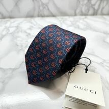 新品未使用タグ付 現行タグ レア GUCCI ネクタイ シルク100% GG柄 マーモントG 碇 蜂 ソーホー レギュラータイ ブランドロゴ 紺_画像3