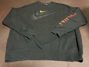 NIKEスウェット黒、ロゴ黒レインボー、ストレッチトレーナー　サイズL