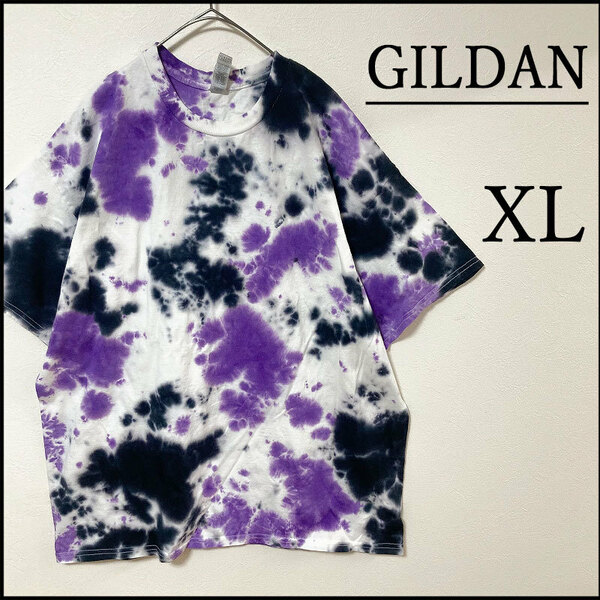 メンズ服新品タイダイ染め半袖TシャツXL　白紫黒 春夏物 トップス　エスニック系 GILDAN ギルダン