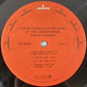 サラ・ヴォーン (Sarah Vaughan) / After Hours At The London House 米盤LP Mercury MG-20383の画像6