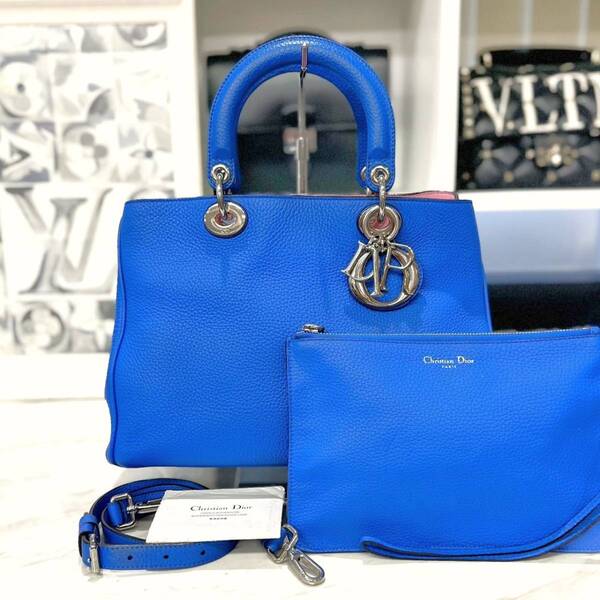 美品☆ ディオール ディオリッシモ 2way ハンドバッグ 青 レザー