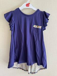 新品タグ付　半袖Tシャツ チュニック　ラブリー　パープル　花柄　リボン　女の子　110サイズ